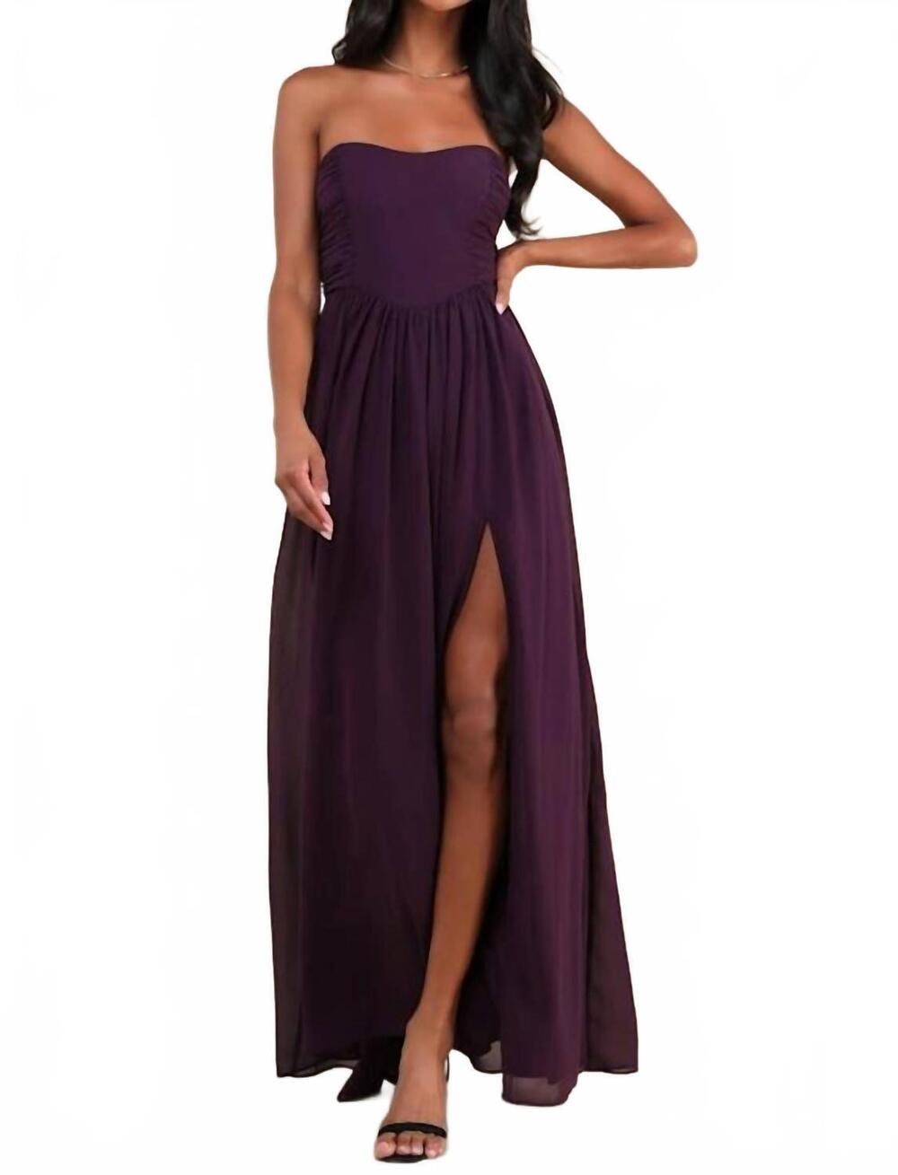 NEW LULUS luxe favorite strapless ruched maxi dress in dark purple